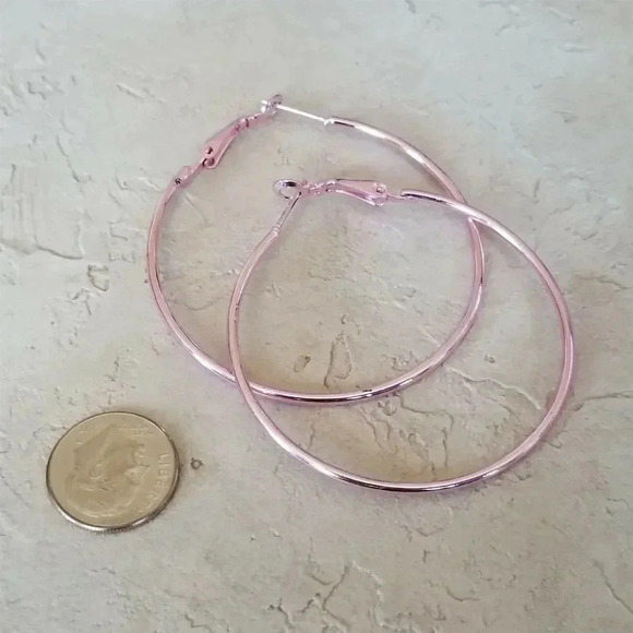 Sleek Pink Large Hoop Earrings 50mm 2" Leverback Minimalist Classic - Picture 5 of 6